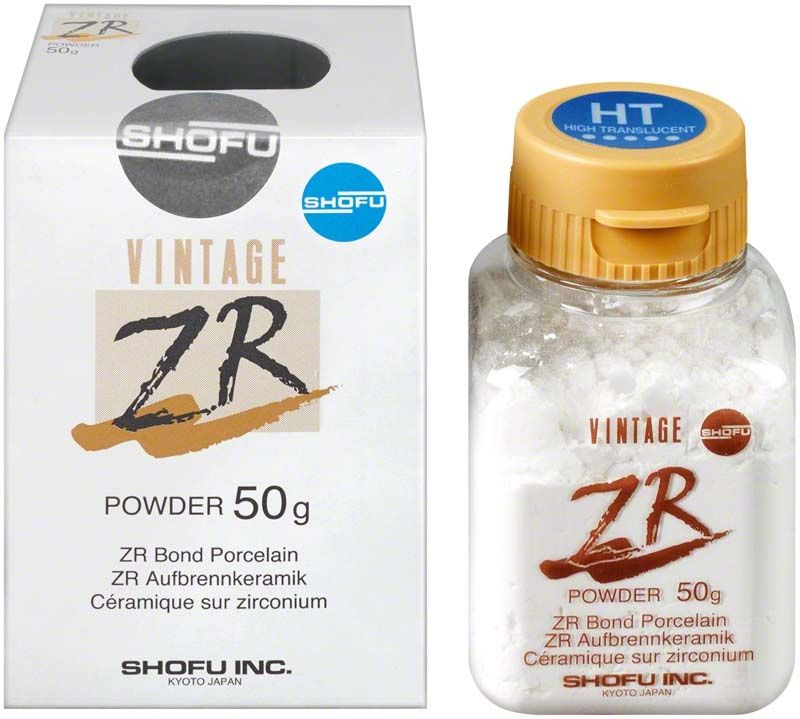 VINTAGE ZR Uni-Layer HT Zahnkeramikpulver in Plastikflasche und Verpackung.