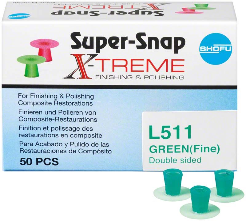 Super-Snap X-Treme grüne Polierscheiben L511, 50 Stück, Verpackung.