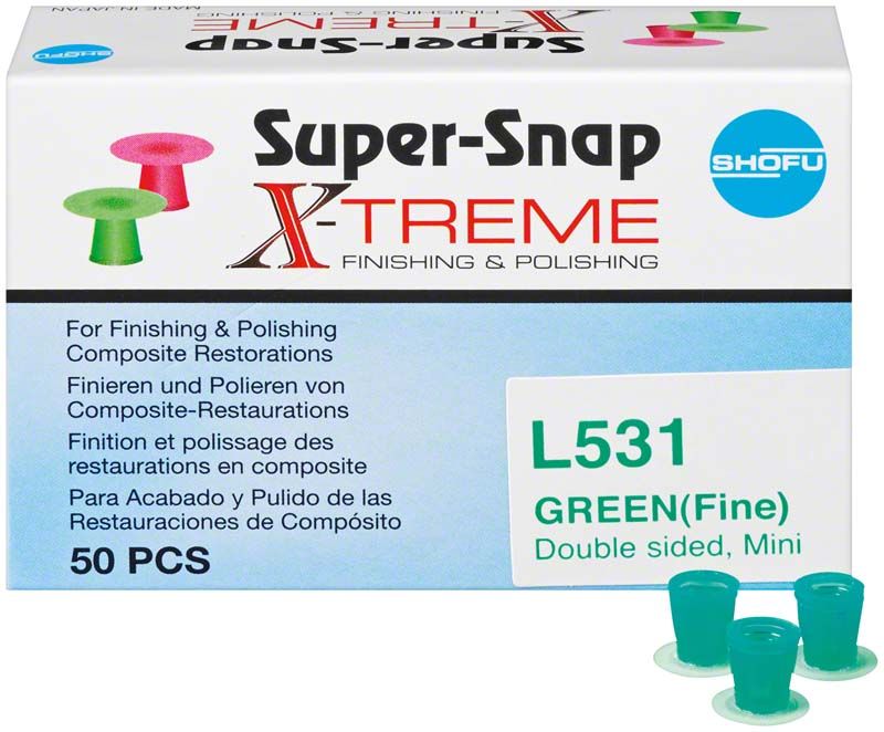 Super-Snap X-Treme Minischeiben grün, fein, L531, 50 Stück, Verpackung.