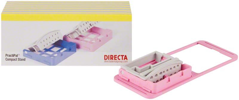 PraktiPal® Compact Bohrerständer in Pink mit Verpackung im Hintergrund.