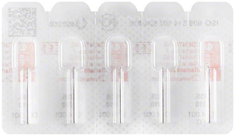 Diamantenschleifer FG 835 010 in Blisterpackung, geeignet für Dentalarbeiten.