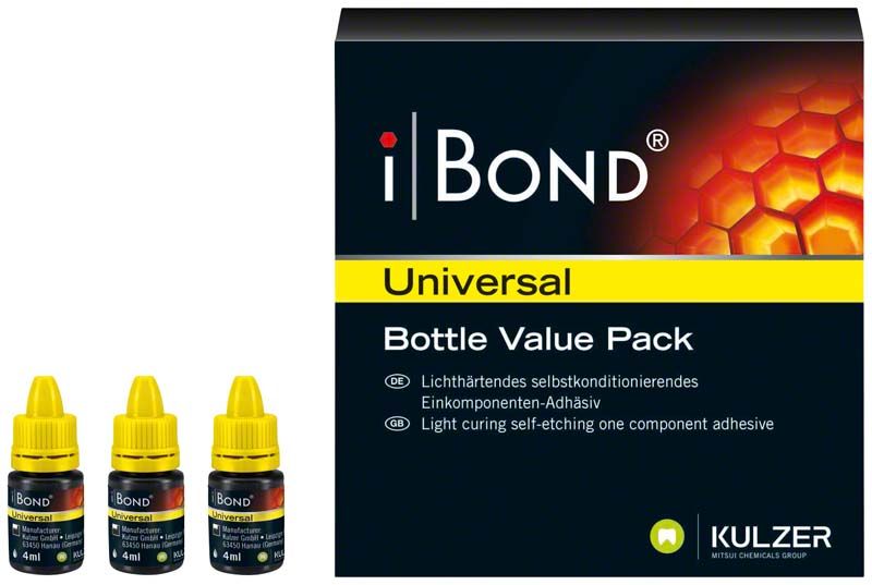 iBond Universal Bottle Value Pack mit drei Fläschchen und Verpackung.