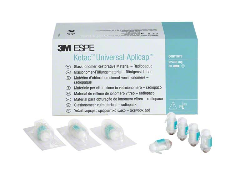 Ketac™ Universal Aplicap™ 50er A1 Verpackung mit Kapseln für Glasionomerfüllungen.