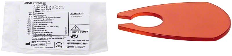 3M Elipar DeepCure Blendschutzschild mit Verpackung und rotem Schutzschild.
