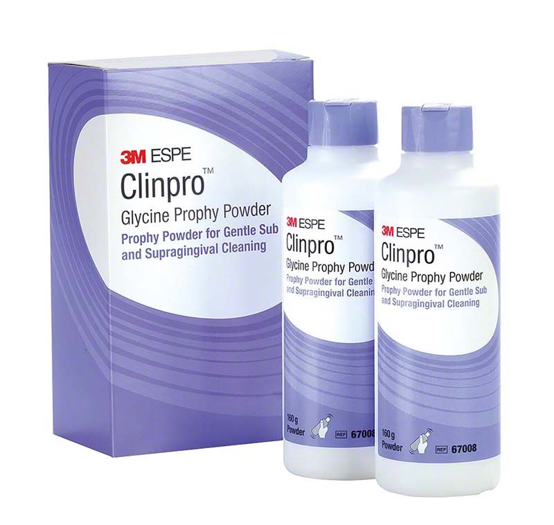 Clinpro™ Glycine Prophy Powder Verpackung mit zwei weißen Flaschen.
