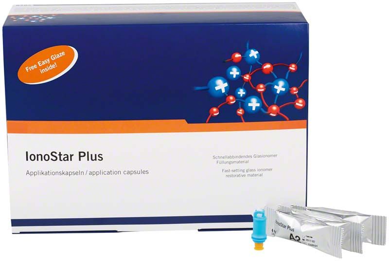 IonoStar Plus A2 Applikationskapseln mit Verpackung und Zubehör.