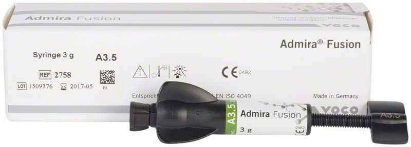 Admira Fusion Spritze A3,5 vor Produktverpackung mit Logo und Details.