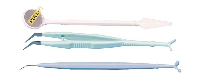 Einweg-Mundspiegel, Pinzette und Sonde aus dem Variator®-Kit.