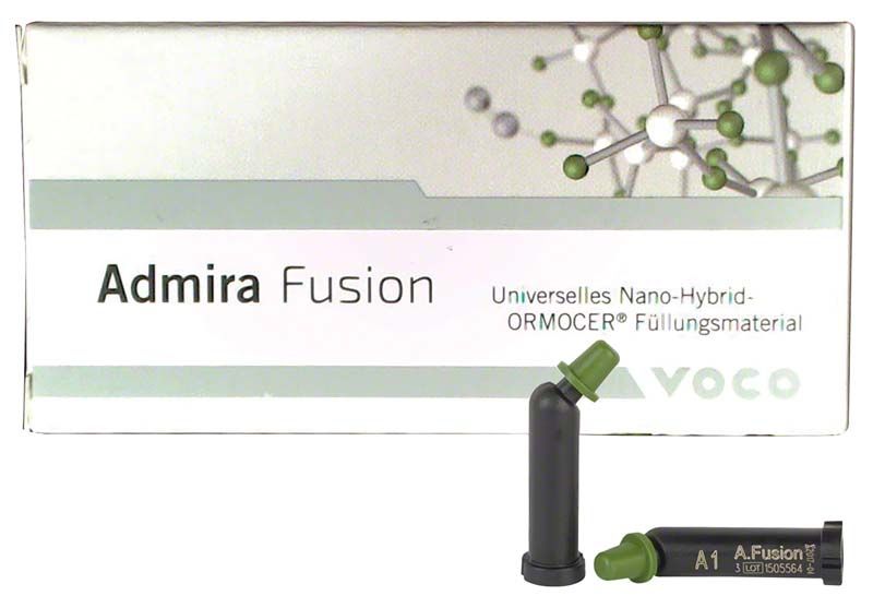 Admira® Fusion Caps A1 Verpackung mit Füllungsmaterial und Kapselansicht.