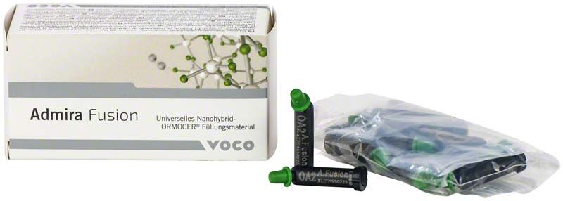 Admira Fusion Caps OA2 Verpackung mit Füllungsmaterial und Applikationskapseln.