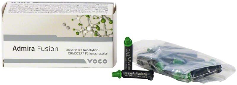 Admira Fusion Caps OA3 Verpackung mit Nano-Hybrid-Ormocer Füllungsmaterial.