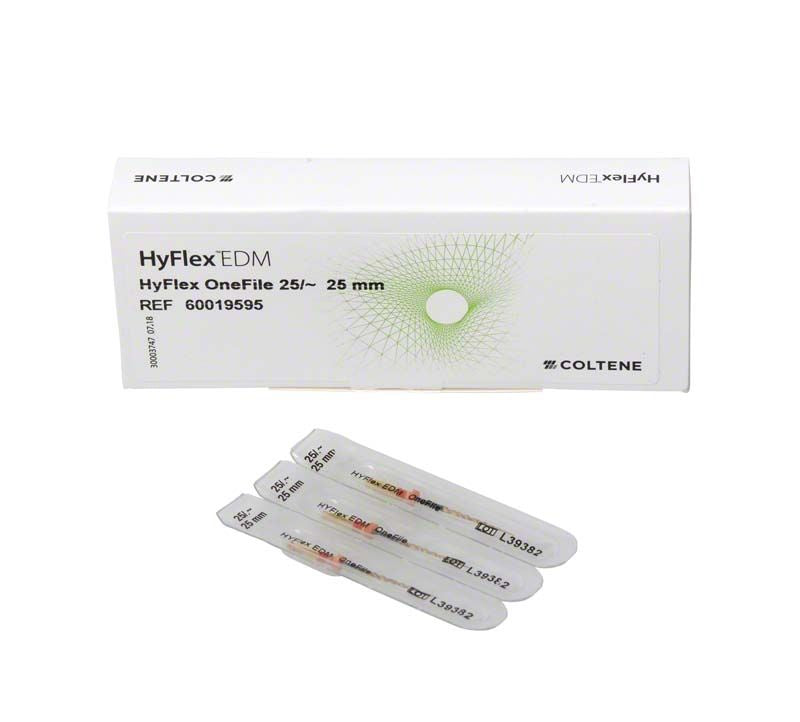 HyFlex™ EDM NiTi-Feilen 25 mm mit Verpackung und Einzelverpackungen.