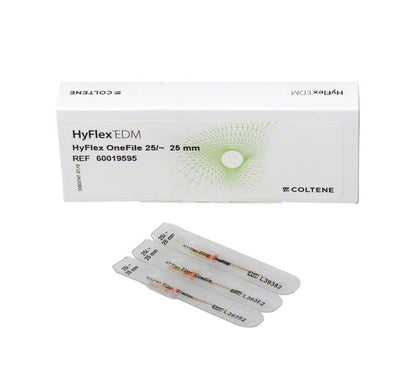 HyFlex™ EDM NiTi-Feilen 25 mm mit Verpackung und Einzelverpackungen.