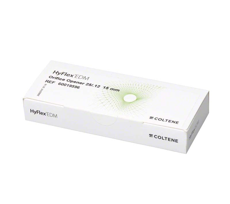 HyFlex™ EDM Orifice Opener 25/.12 Verpackung mit grünem Muster.