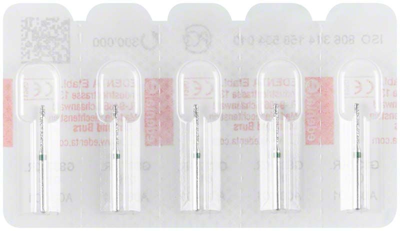 Diamantschleifer FG 837KRG 010 in Einzelverpackung für zahnmedizinische Anwendungen.