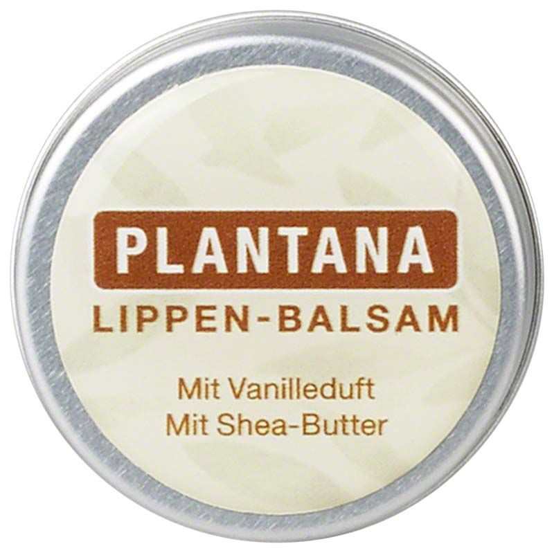 Plantana Lippen-Balsam Dose mit Vanilleduft und Shea-Butter.
