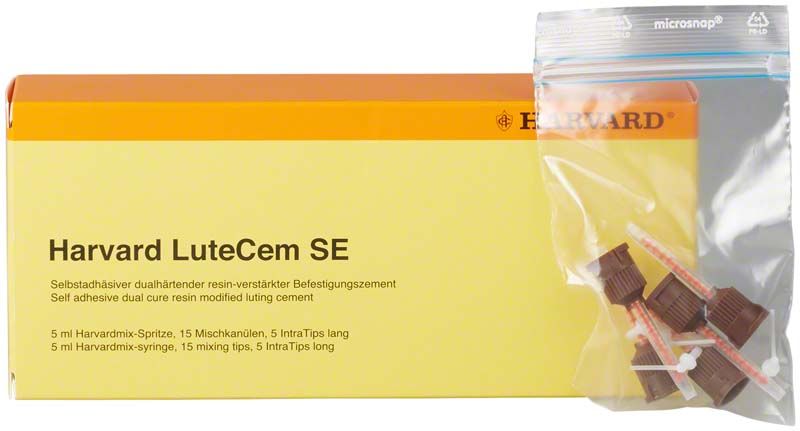 Harvard LuteCem SE Verpackung mit IntraTips und Zubehör in Plastikbeutel.