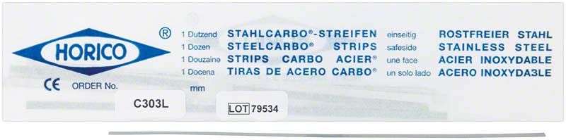 Stahlcarbo®-Streifen C303L, 0,09mm Stärke, rot, einseitig, in Verpackung.