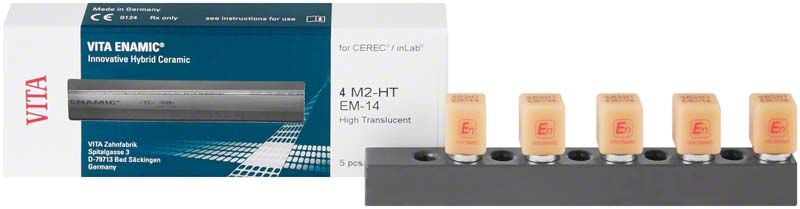 VITA ENAMIC® Hybridkeramik-Blöcke für CEREC®/inLab mit Verpackung.