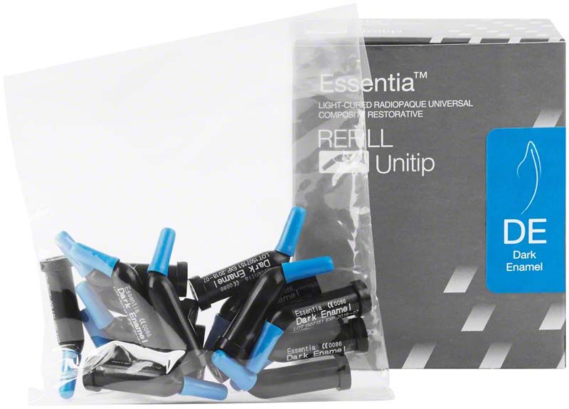 Essentia® Unitip Refill Dark Enamel Verpackung mit Einheiten im Beutel.