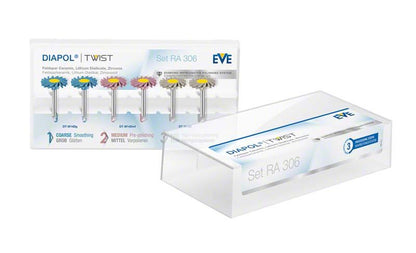 EVE Diapol Winkelstück Set in transparenter Verpackung mit Polierscheiben.