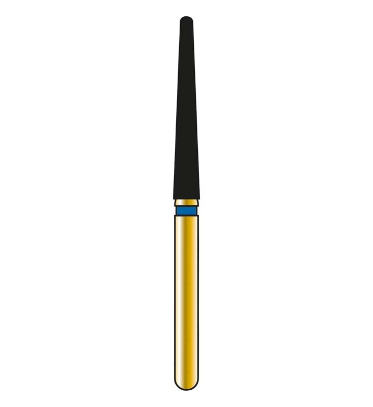 Goldener Diatech Diamant FG G856XL 018 Schleifkopf mit blauem Ring, Nahaufnahme.