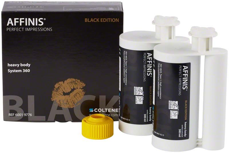 AFFINIS® heavy body BLACK EDITION System 360 Nachfüllpackung mit zwei Kartuschen und Verschlusskappe.