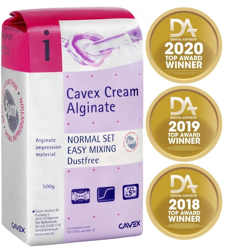 Cavex Cream Alginate Abformmaterial mit Auszeichnungen für 2018-2020.