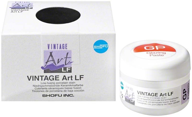 Weiße Verpackung und Dose von VINTAGE Art LF Glazing Paste.