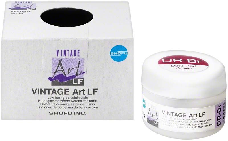 Weiße Verpackung und Dose der VINTAGE Art LF Farbe DR-Br (Dunkelrotbraun).