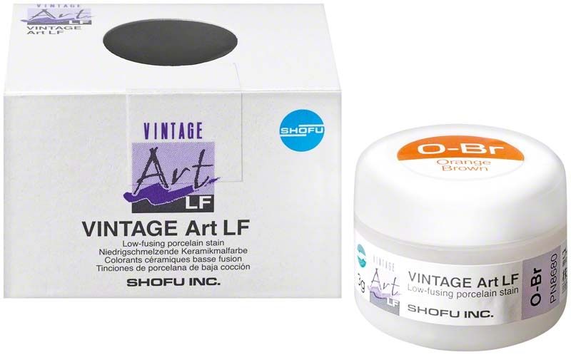 Vintage Art LF Keramikfarbe in Orange-Braun mit Verpackung und Behälter.