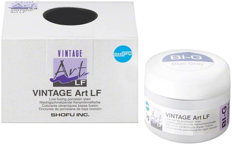 Weiße Verpackung und Dose des VINTAGE Art LF Color Stains Bl-G (Blue-Gray).