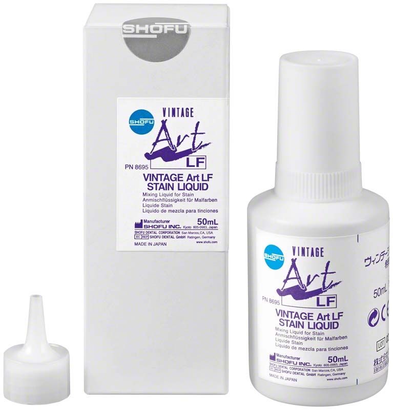 VINTAGE Art LF Stain Liquid mit Verpackung und Dosierkappe.