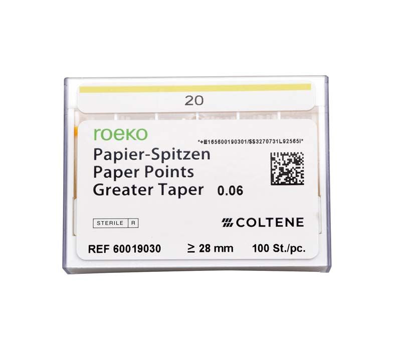ROEKO Papierspitzen Greater Taper 0.06 in Originalverpackung, Größe 20, 100 Stück.