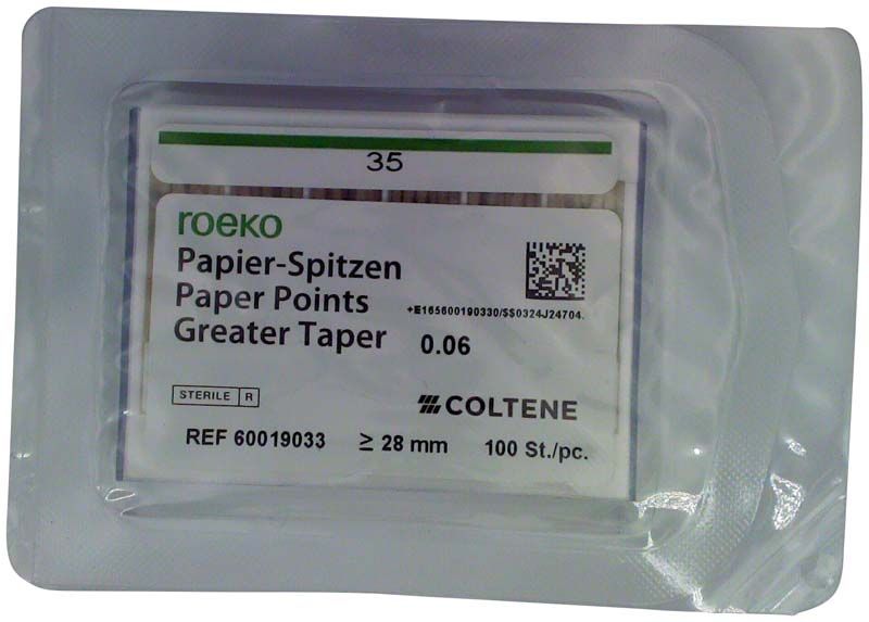 ROEKO Papierspitzen Greater Taper 0.06, Größe 35, Packungsvorderseite.