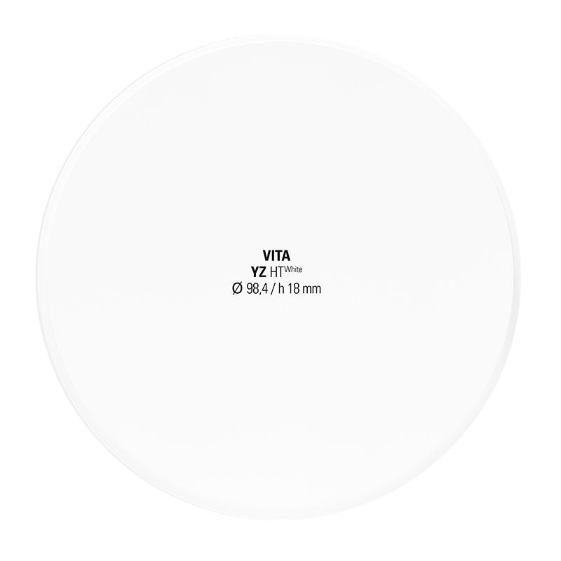 VITA YZ HTWhite Zahnscheibe, Durchmesser 98,4 mm, Höhe 18 mm.