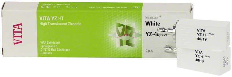 VITA YZ® HTWhite Zirkonoxid-Blöcke für Cerec/inLab, 2 Stück Verpackung.