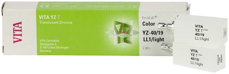 Verpackung von VITA YZ TColor LL1/light YZ-40/19 Zahnkeramikblöcken.