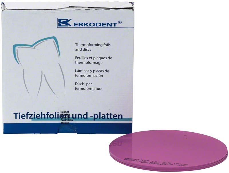 Tiefziehfolie Erkoplast PLA-R neben der Verpackung von Erkodent.