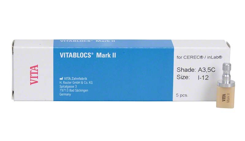 VITABLOCS® Mark II Zahnersatzblock in Verpackung mit Farbton A3,5C und Größe I12.