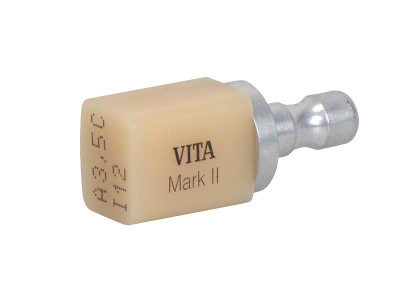 VITABLOCS® Mark II Keramikblock in Nahaufnahme mit Farbkennzeichnung A3,5C.