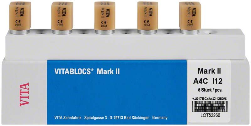 VITABLOCS® Mark II I12 Zahnersatzblöcke in A4C-Farbklassifikation, 5 Stück.