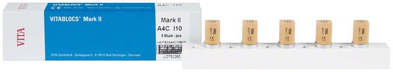 VITABLOCS® Mark II I14 VITA Zahnersatzblöcke auf Halterung.