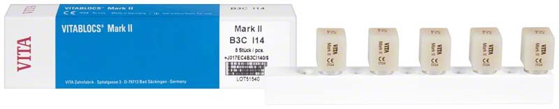 VITABLOCS® Mark II I14 Blöcke in Verpackung mit VITA-Logo.