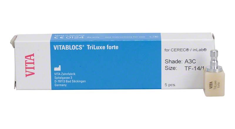 VITABLOCS® TriLuxe forte Keramikblock in Verpackung mit Aufdruck A3C.