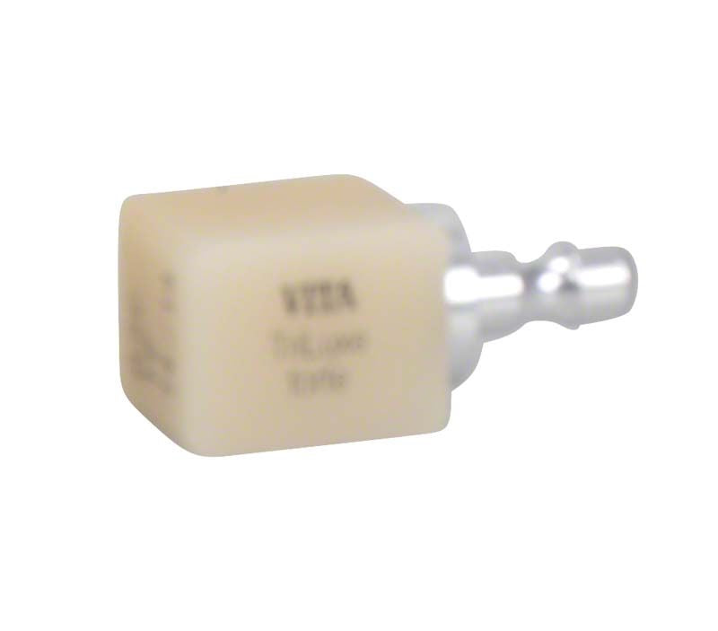 VITABLOCS® TriLuxe forte Keramikblock mit vier Farbintensitätsschichten, Nahaufnahme.