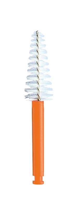 Interdentalbürste CURAPROX CRA roto CRA 14 mit orangefarbenem Griff.