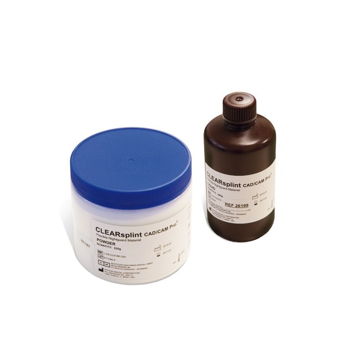 Clearsplint® CAD/CAM Pro Economy Kit mit blauer und brauner Verpackung.