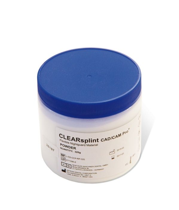 Clearsplint CAD/CAM Pro Pulver 320g Dose mit blauem Deckel.