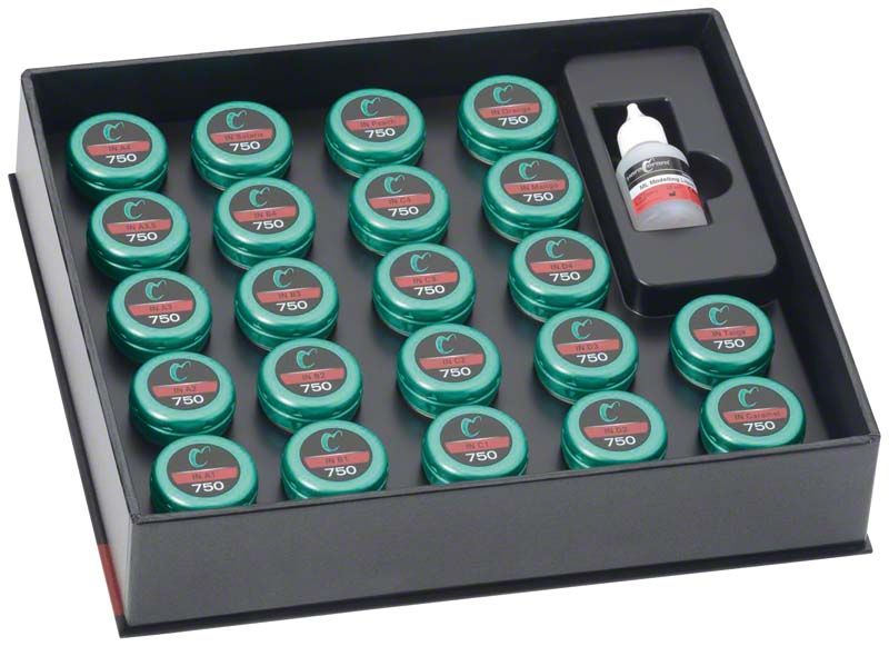 HeraCeram® Zirkonia 750 Increaser-Set mit grünen Tiegeln und Flüssigkeit.